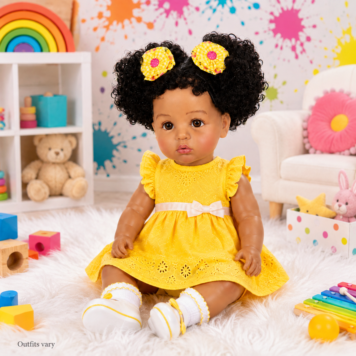 22″ African American Reborn Doll – Realistic Vinyl Baby with Curly Hair and Certificate