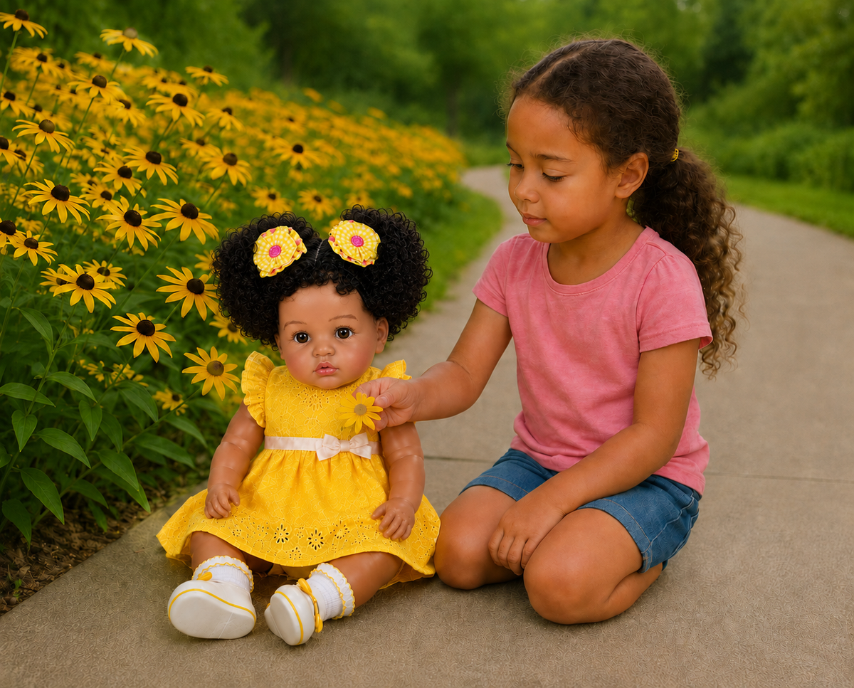 22″ African American Reborn Doll – Realistic Vinyl Baby with Curly Hair and Certificate