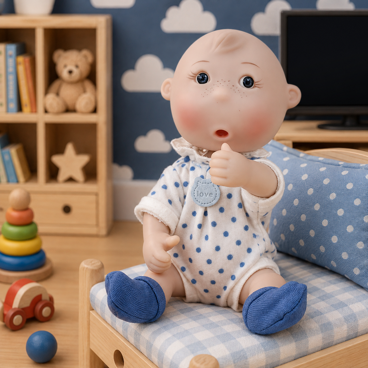 Lifelike Baby Boy Doll – Realistic Vinyl Newborn Doll in Blue Outfit | Collectible Gift