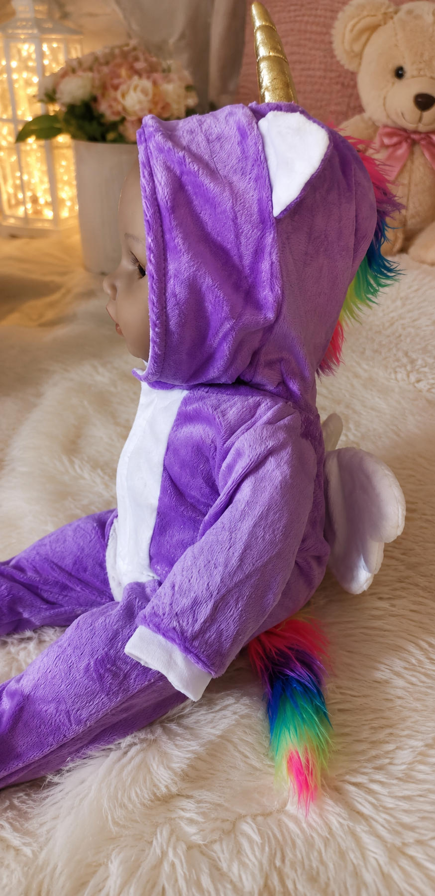 Realistic Unicorn Reborn Baby Doll – Full Vinyl Bald Baby in Purple | Collectible Lifelike Doll