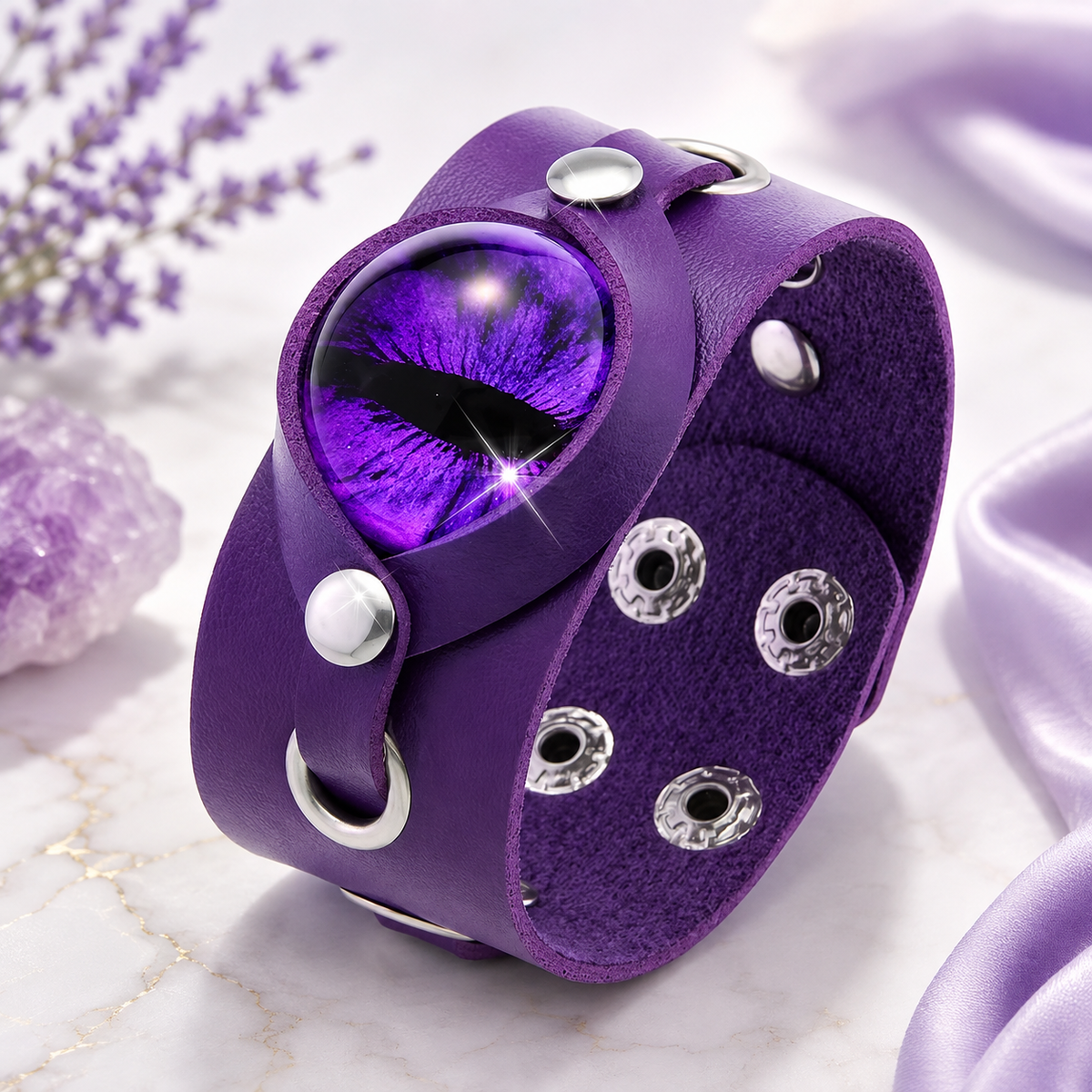 Gothic Eye PU Leather Cuff Bracelet – Adjustable Wide Band Unisex Bracelet