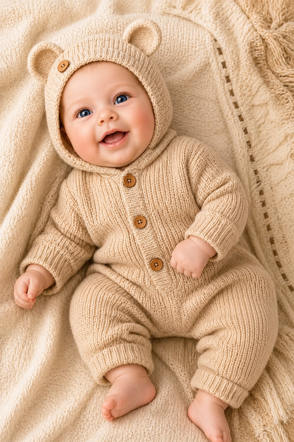 19" Smiling Reborn Baby Doll – Realistic Baby in Tan Bear Hooded Outfit | Collectible Gift
