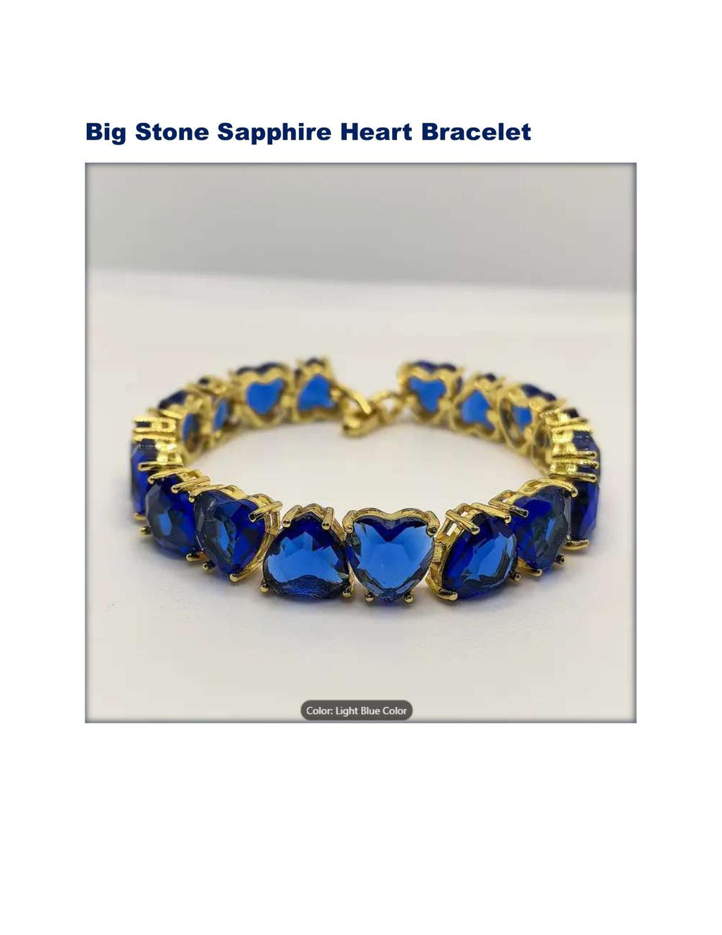 5A Zircon Large Sapphire Stones - 925 Sterling Silver 14K Gold Plated Heart Bracelet