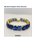 5A Zircon Large Sapphire Stones - 925 Sterling Silver 14K Gold Plated Heart Bracelet