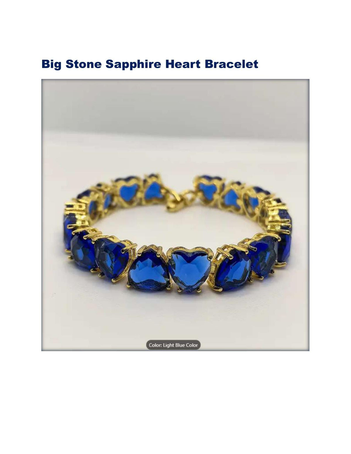 5A Zircon Large Sapphire Stones - 925 Sterling Silver 14K Gold Plated Heart Bracelet