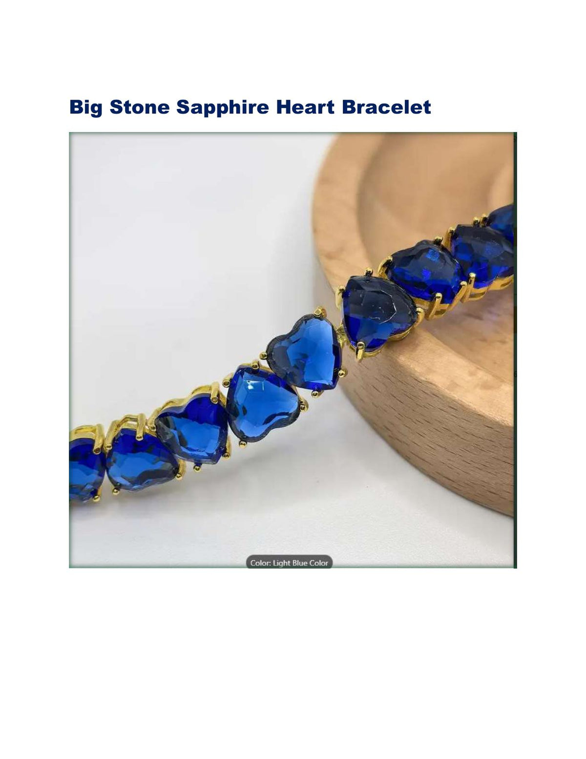 5A Zircon Large Sapphire Stones - 925 Sterling Silver 14K Gold Plated Heart Bracelet