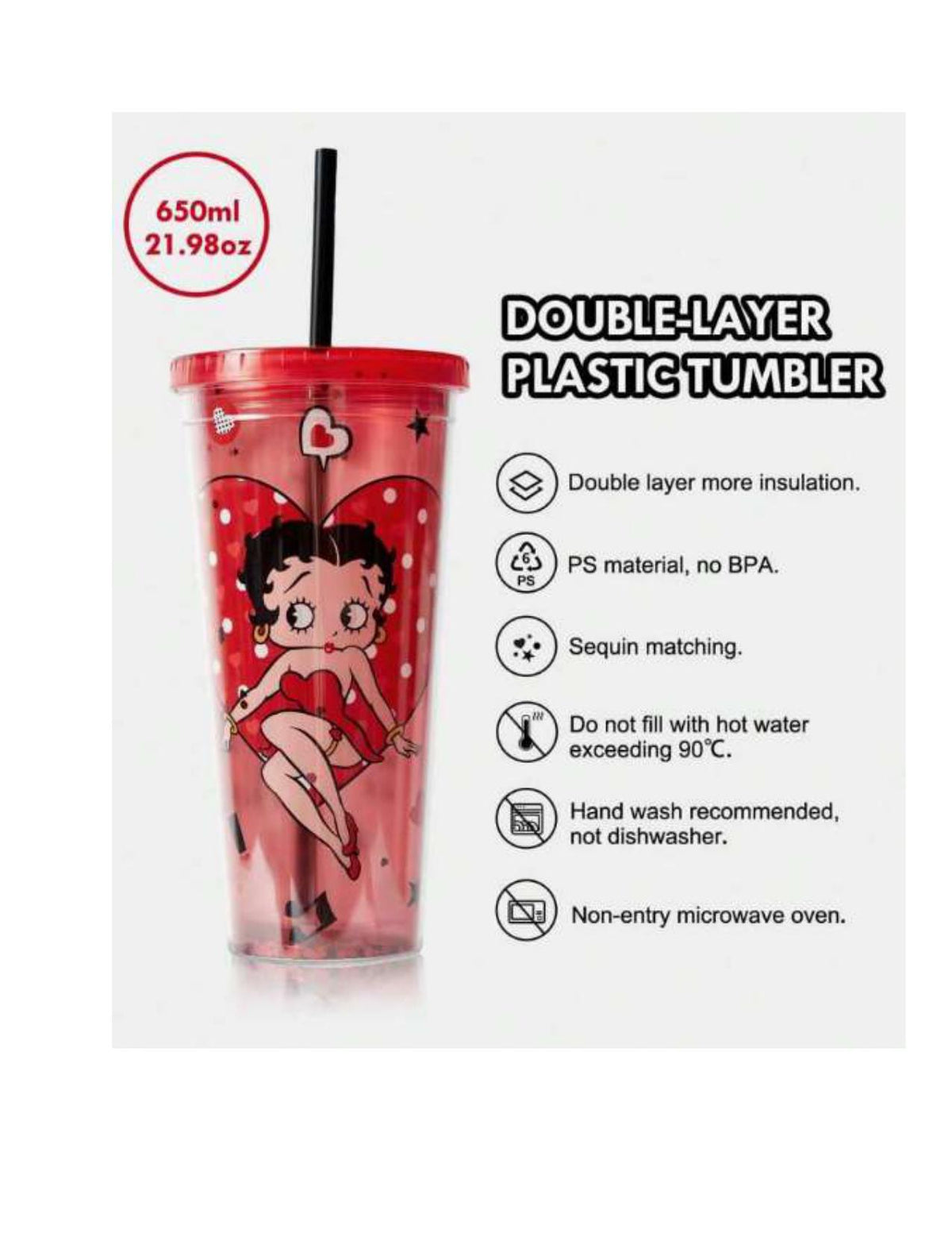 Betty Boop Glitter Tumbler Cup – Vintage Retro Drinkware Gift for Fans