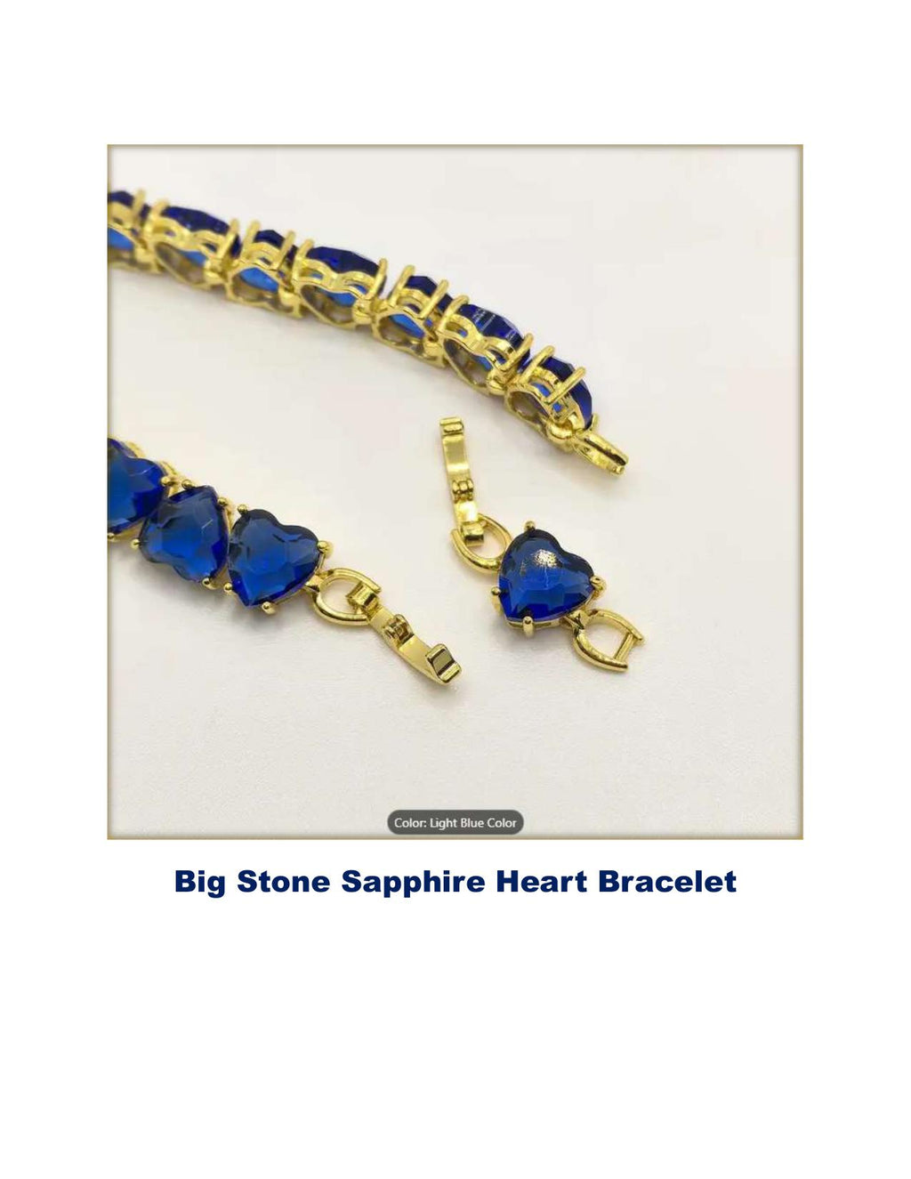 5A Zircon Large Sapphire Stones - 925 Sterling Silver 14K Gold Plated Heart Bracelet
