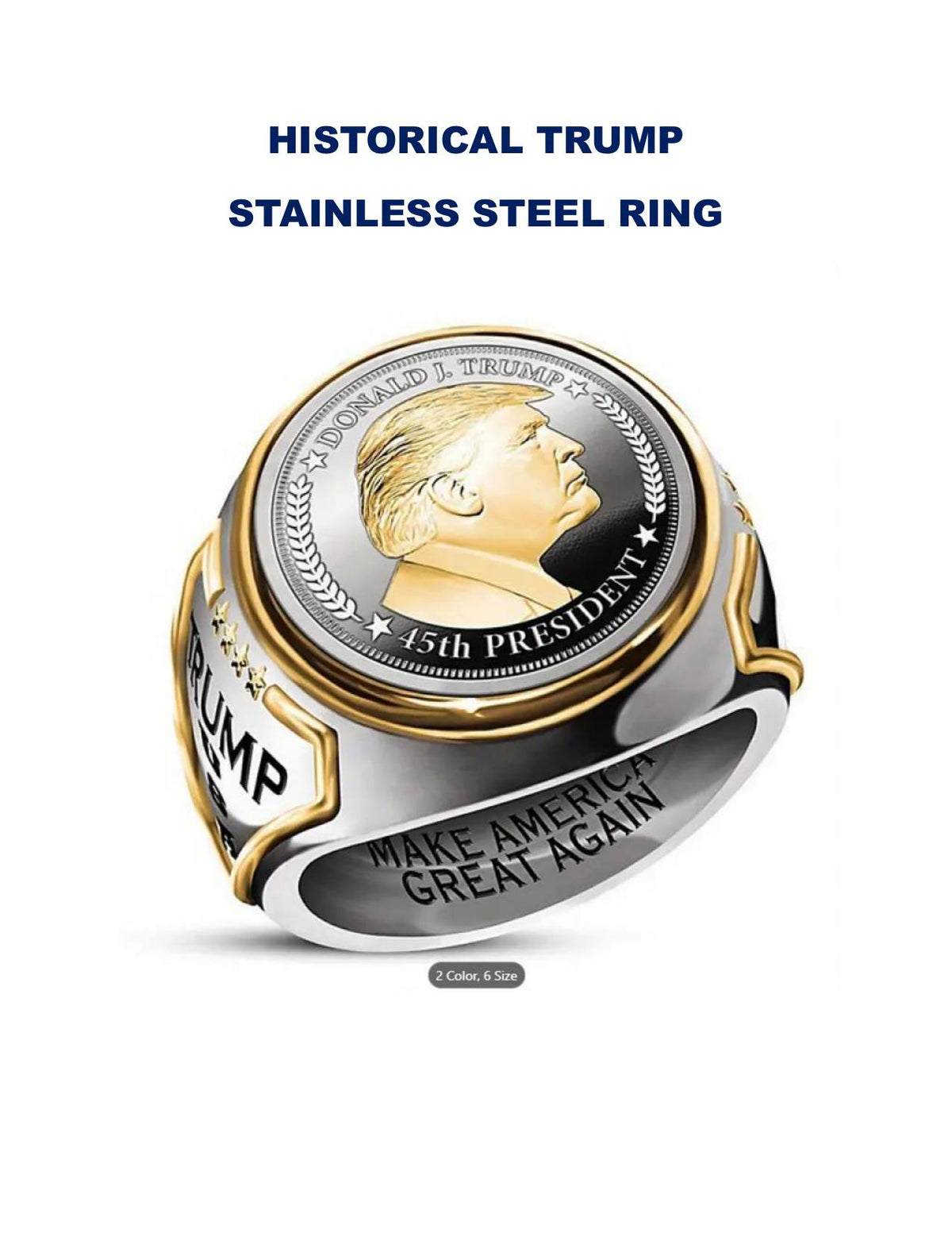Gold-Plated Trump Ring: Stainless Steel MAGA Jewelry, Size 10