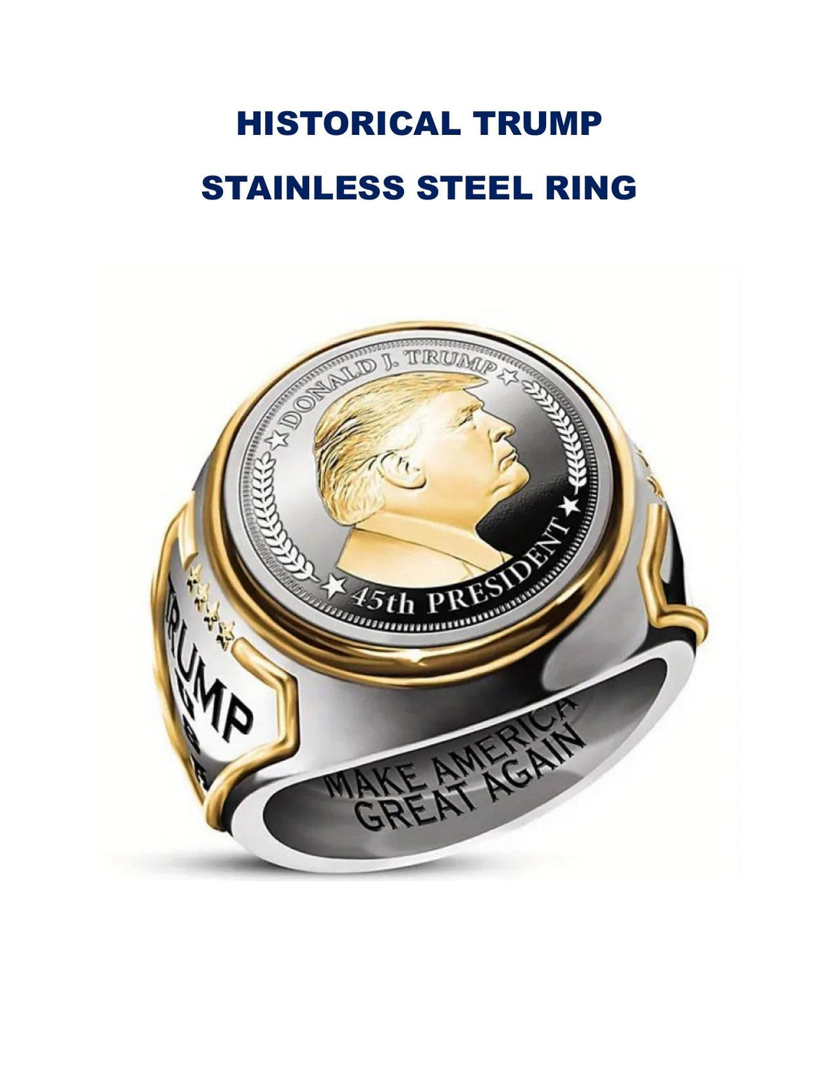 Gold-Plated Trump Ring: Stainless Steel MAGA Jewelry, Size 10