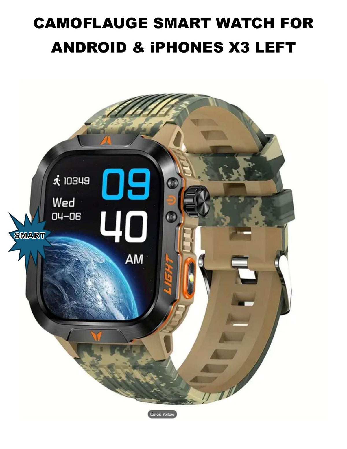 Camouflage Outdoor Smartwatch: 100+ Sports Modes, LED Flashlight