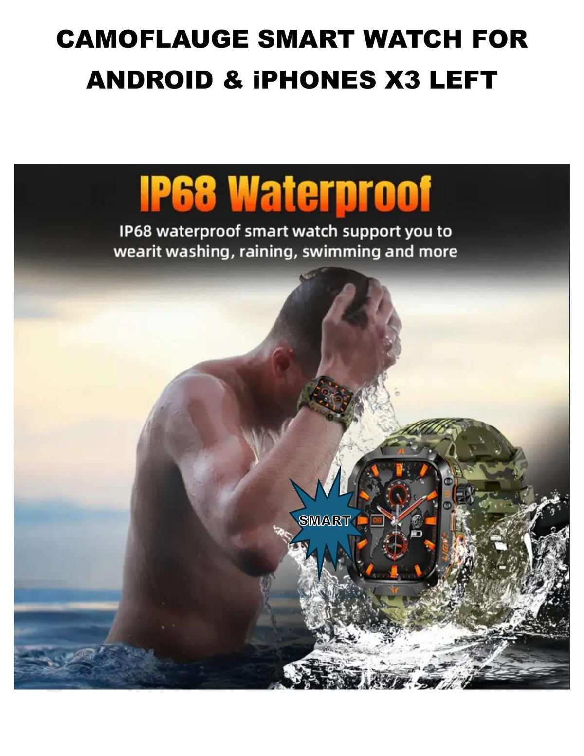 Camouflage Outdoor Smartwatch: 100+ Sports Modes, LED Flashlight