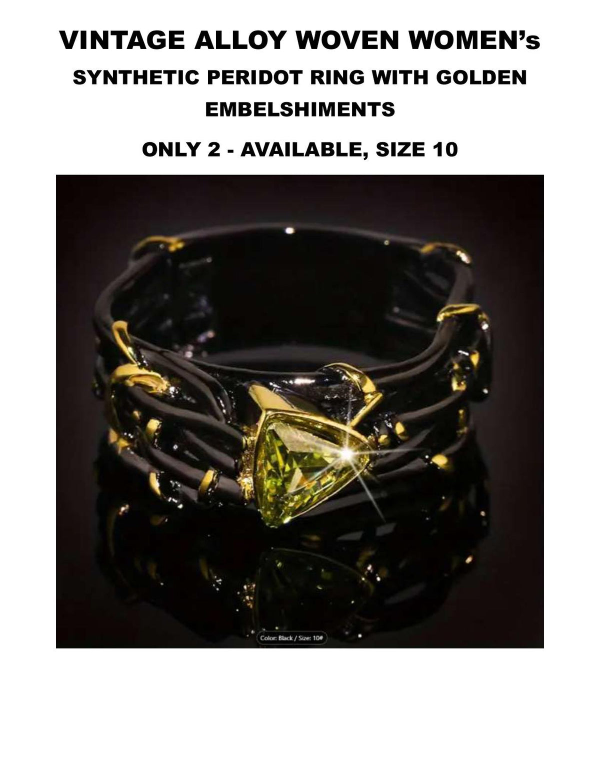 Men’s Peri-dot Black and Gold Luxury Statement Ring