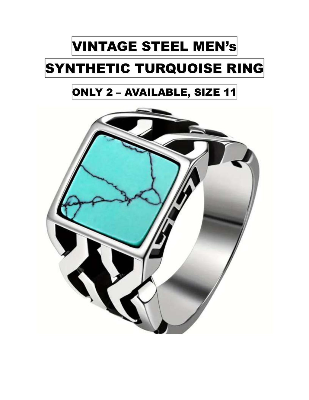 Men's Synthetic Turquoise Ring Silver and Steel Band