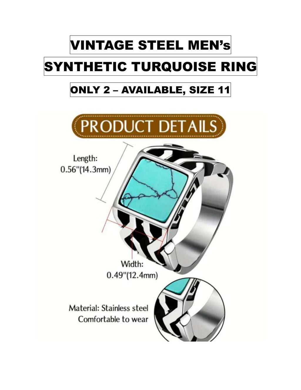 Men's Synthetic Turquoise Ring Silver and Steel Band