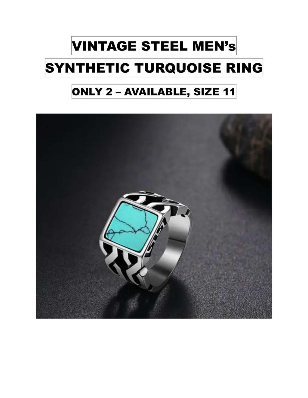 Men's Synthetic Turquoise Ring Silver and Steel Band