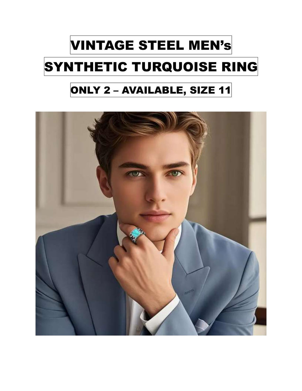 Men's Synthetic Turquoise Ring Silver and Steel Band