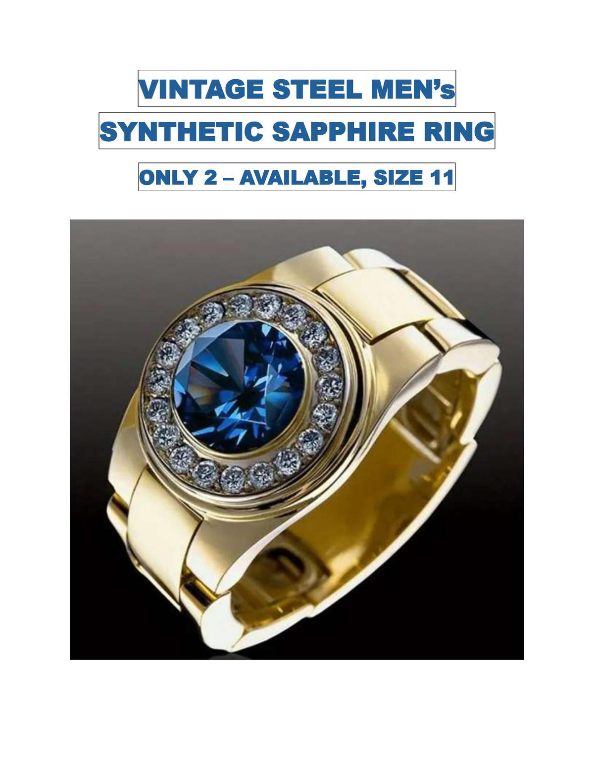 Blue Sapphire Golden Layered Steel Ring