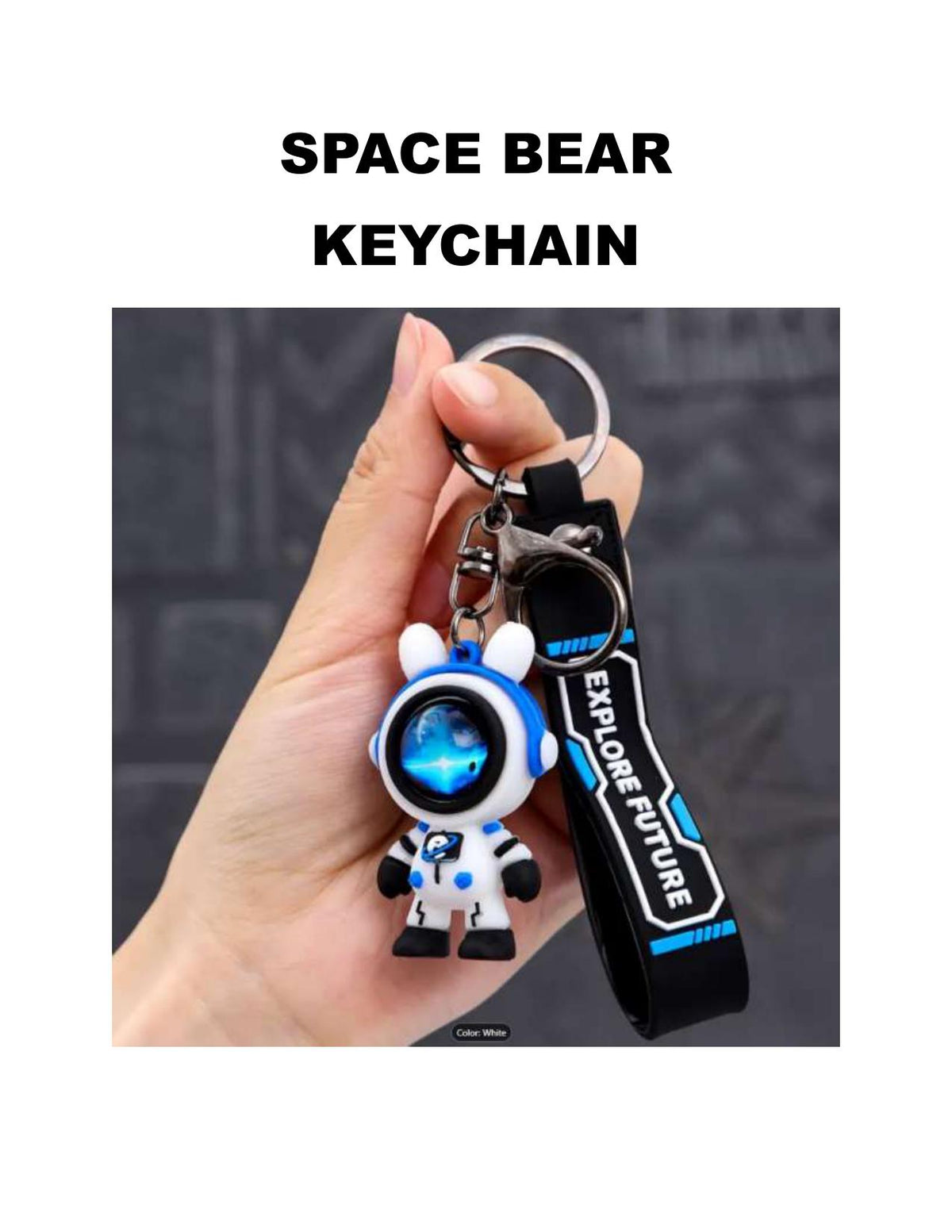 Silicone Space Bear Keychain: Lightning Charm, Backpack Accessory