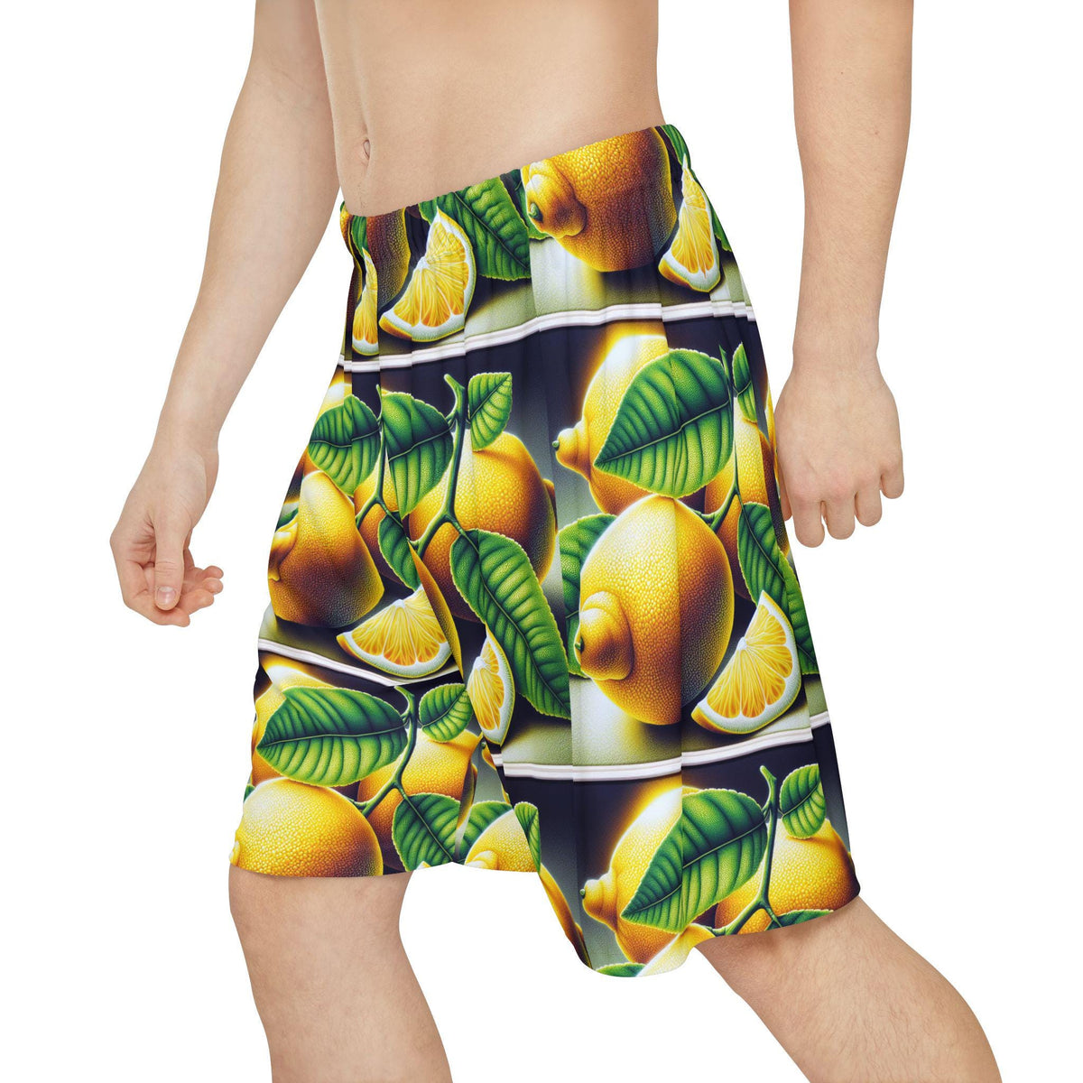Sports Shorts, Lemon Print Workout Shorts, Gym Athletic Wear, Men's Activewear, Fitness Apparel