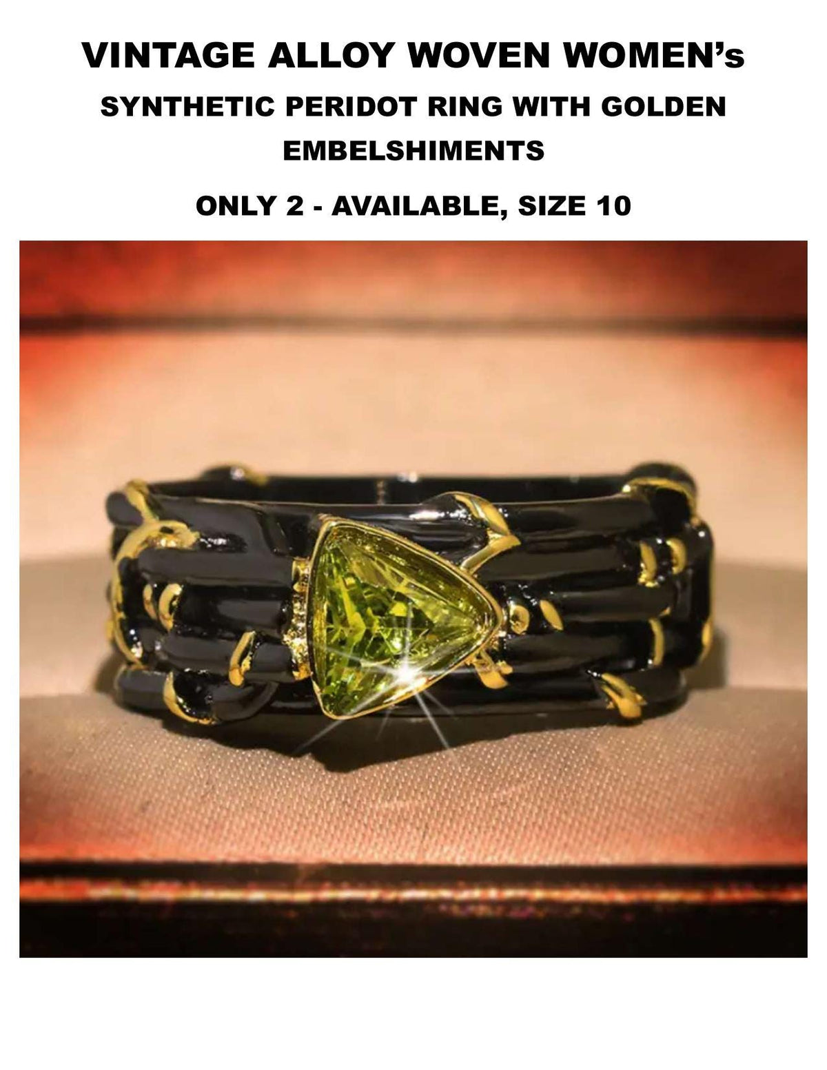 Men’s Peri-dot Black and Gold Luxury Statement Ring
