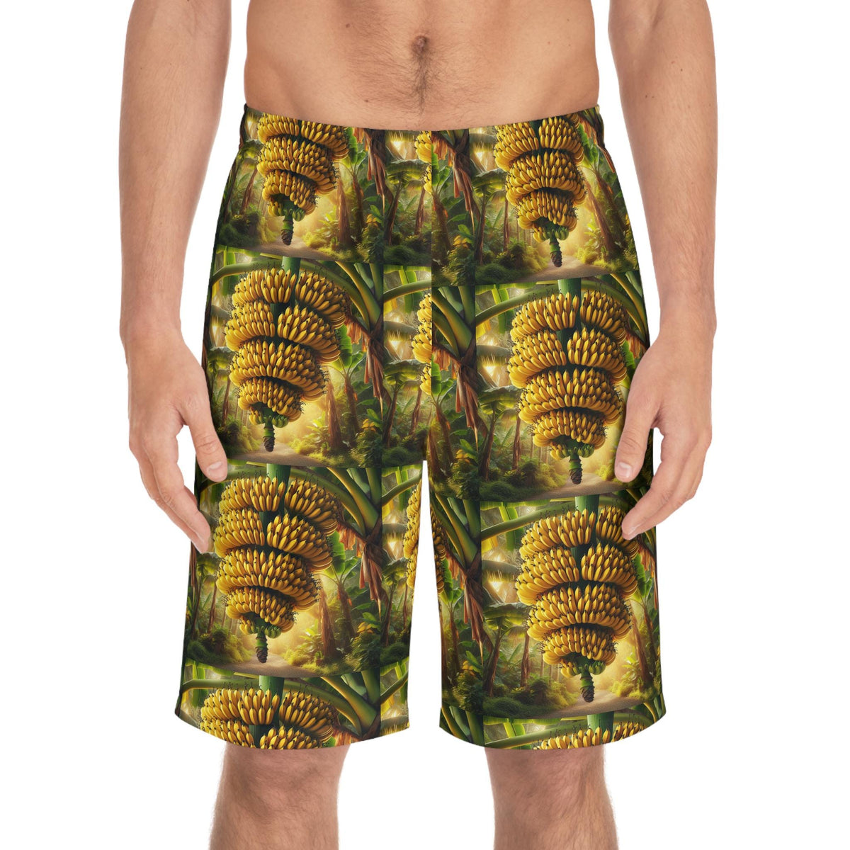 Tropical Banana Print Board Shorts: Men's Summer Beach Swim Trunks