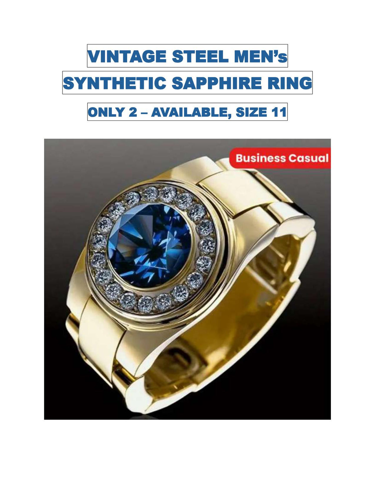 Blue Sapphire Golden Layered Steel Ring