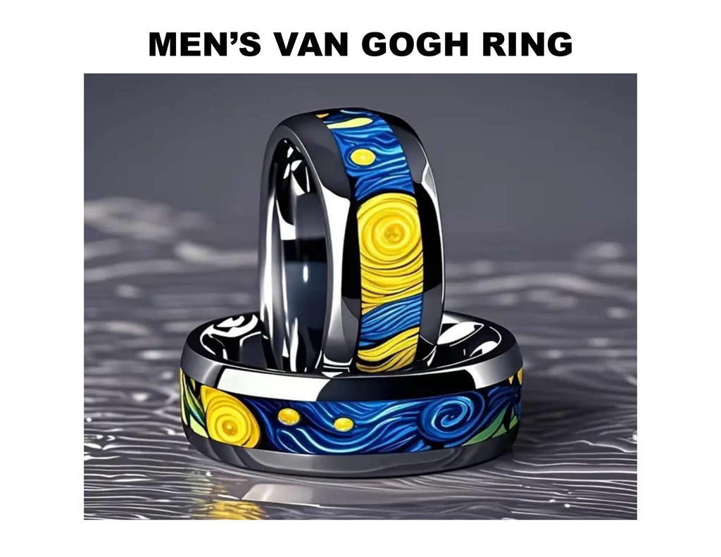 Stainless Steel Van Gogh Starry Night Ring Band - Unisex Gift
