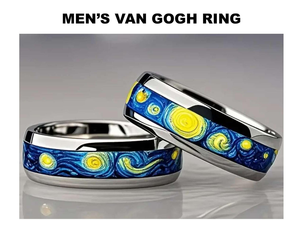 Stainless Steel Van Gogh Starry Night Ring Band - Unisex Gift