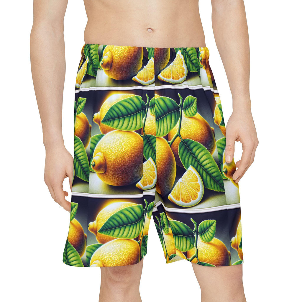Sports Shorts, Lemon Print Workout Shorts, Gym Athletic Wear, Men's Activewear, Fitness Apparel