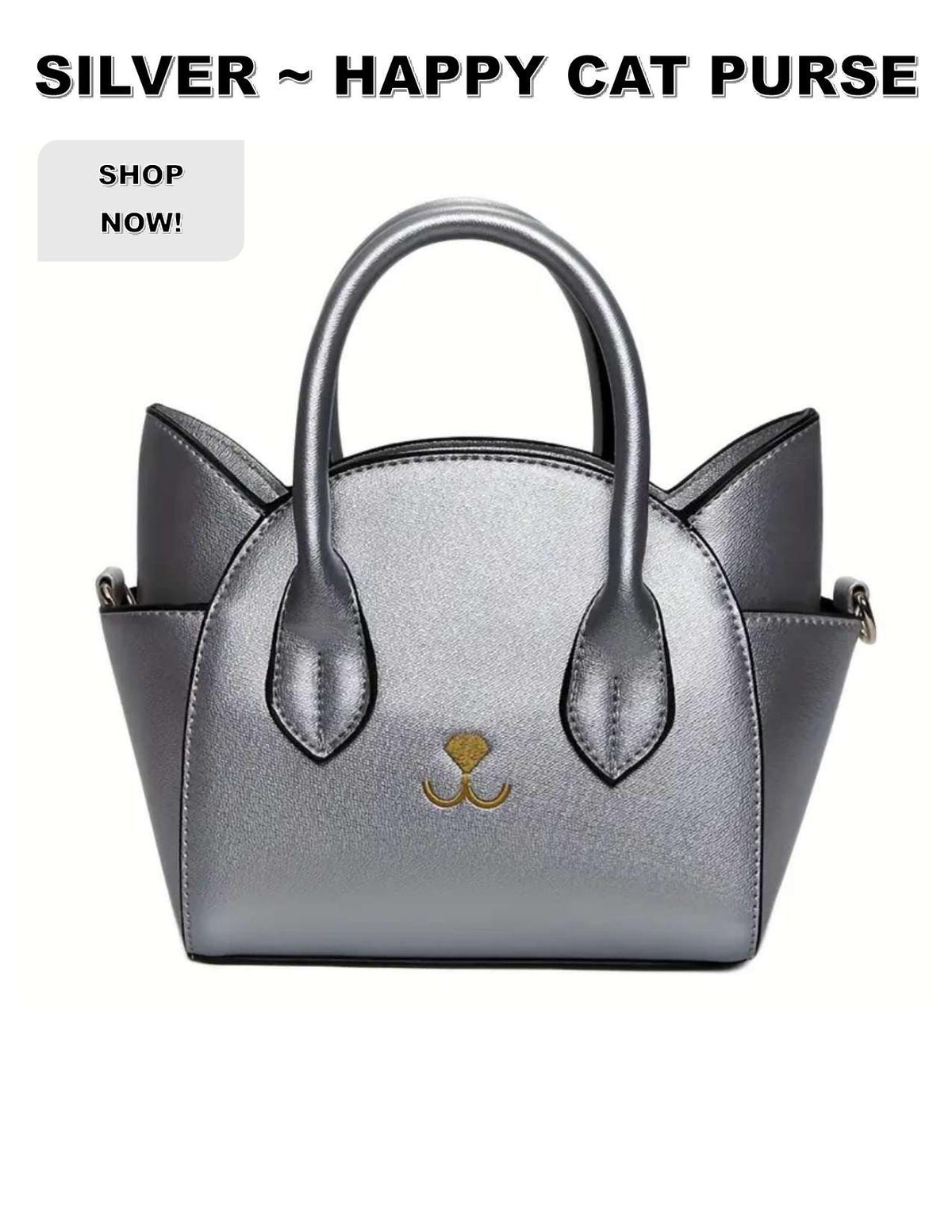 Cat Face Special Houndstooth Crossbody Bag: Silver Handle Nylon Purse