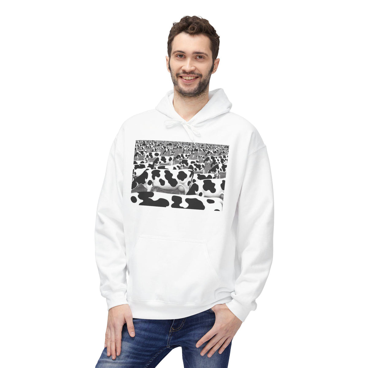 Cow Print Fleece Hoodie: Unisex Soft Sweatshirt