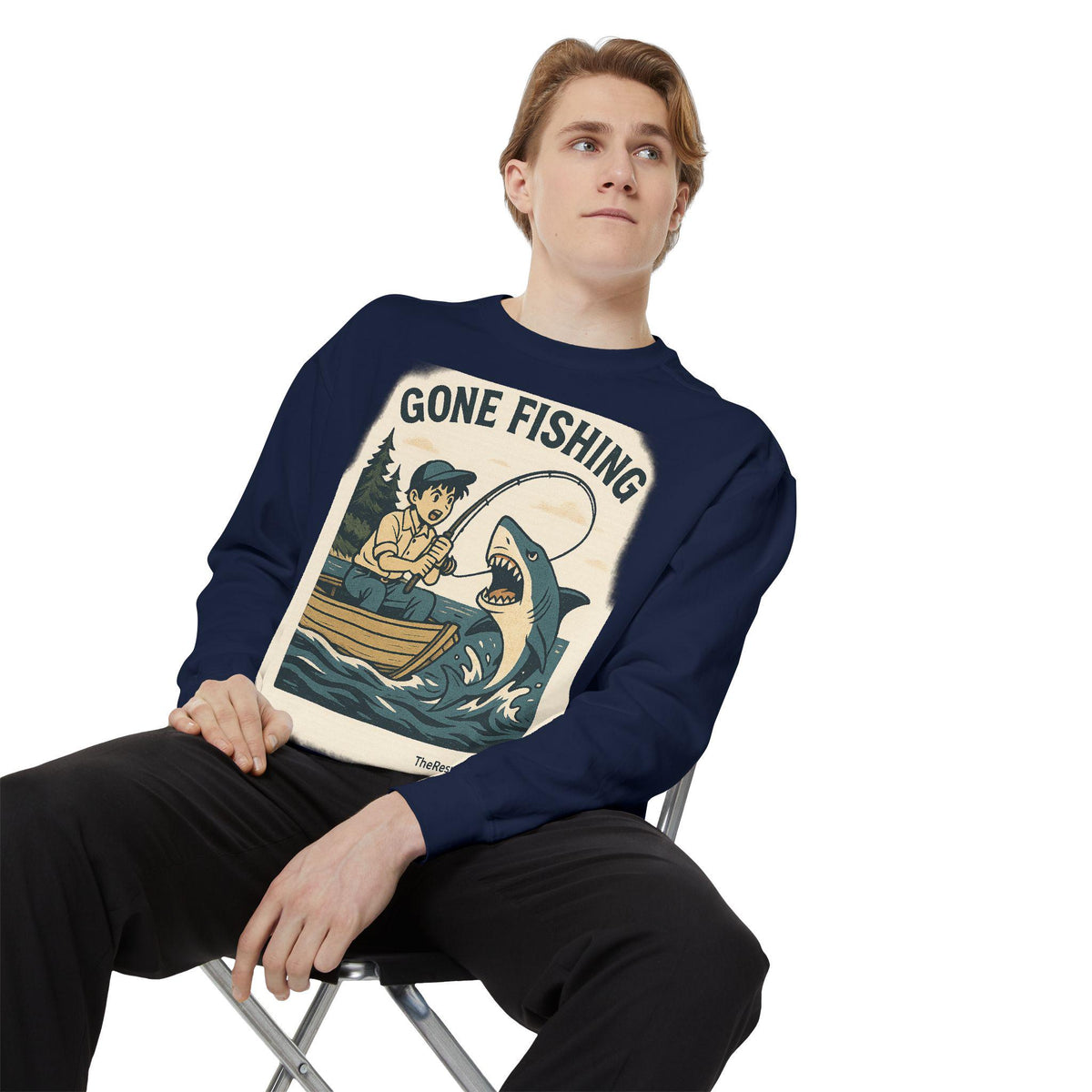 Gone Fishing Sweatshirt: Unisex Cotton-Blend, Vintage Design
