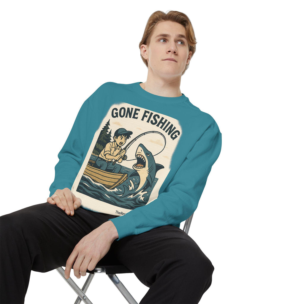 Gone Fishing Sweatshirt: Unisex Cotton-Blend, Vintage Design