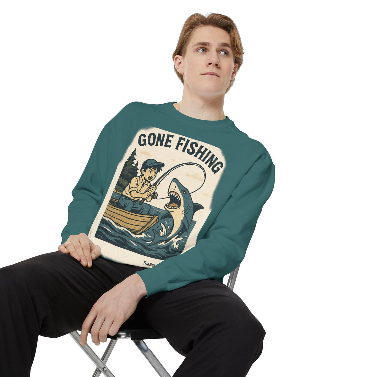Gone Fishing Sweatshirt: Unisex Cotton-Blend, Vintage Design
