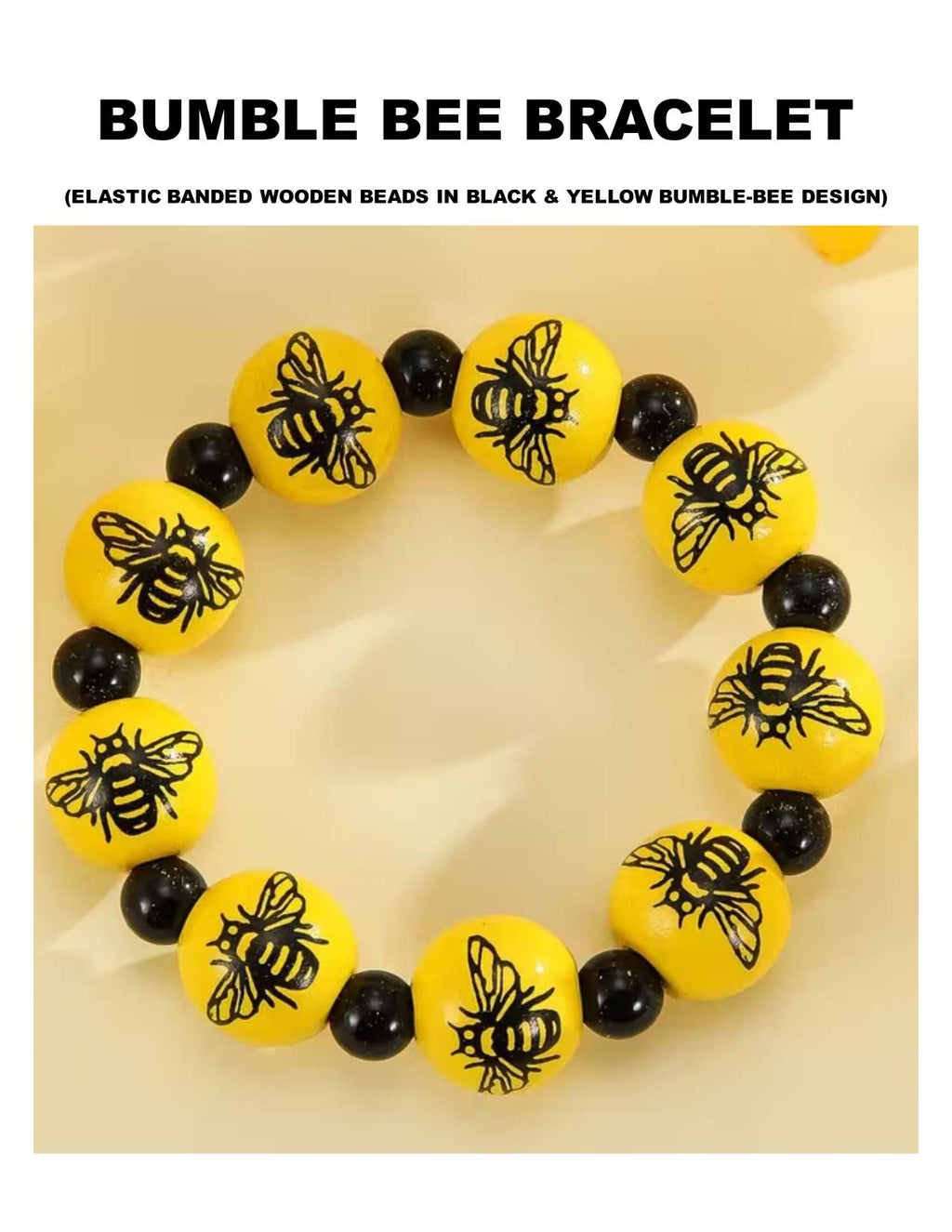 Bumble Bee Wooden Bead Bracelet: Handmade Black & Yellow Jewelry