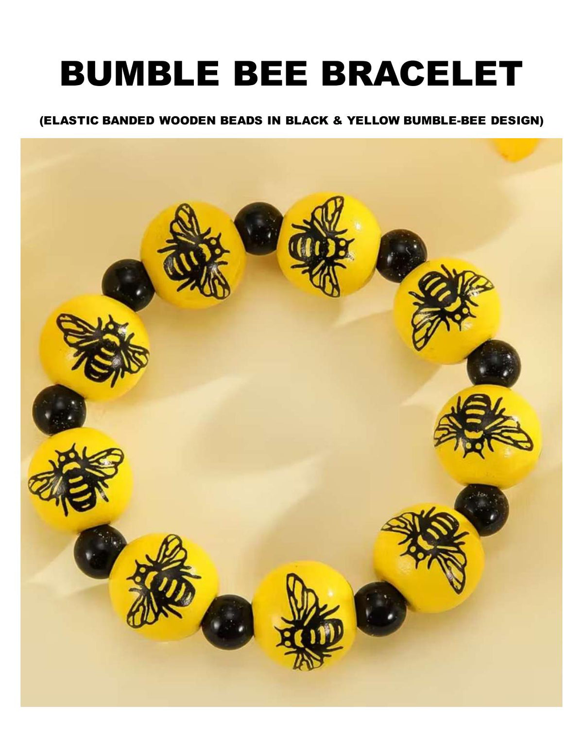 Bumble Bee Wooden Bead Bracelet: Handmade Black & Yellow Jewelry
