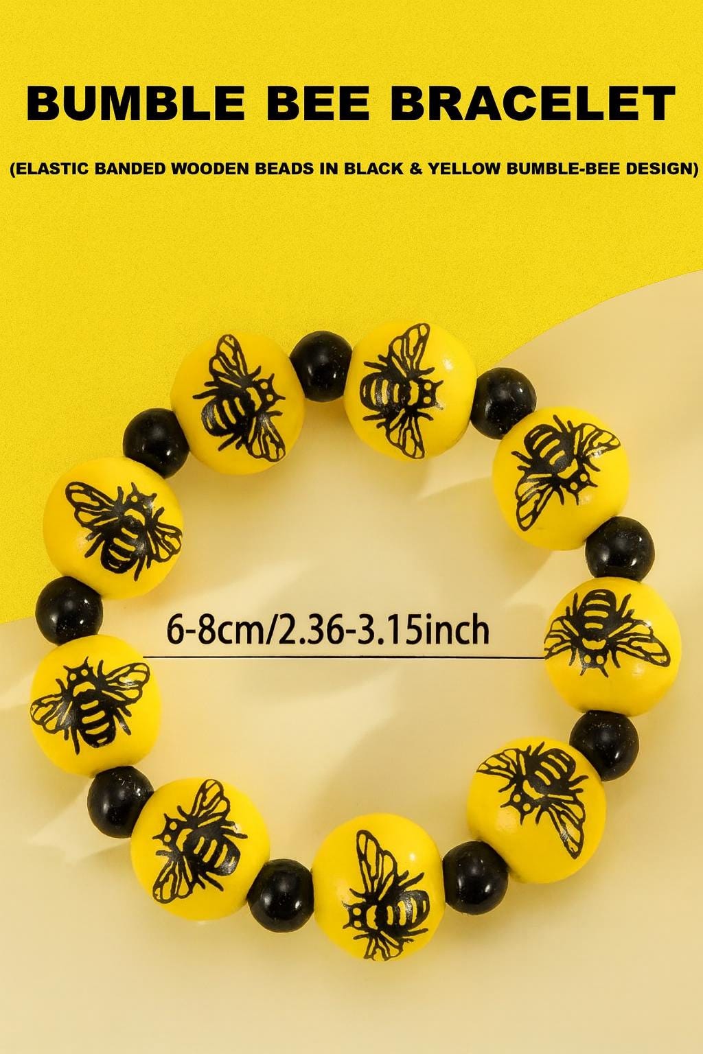 Bumble Bee Wooden Bead Bracelet: Handmade Black & Yellow Jewelry