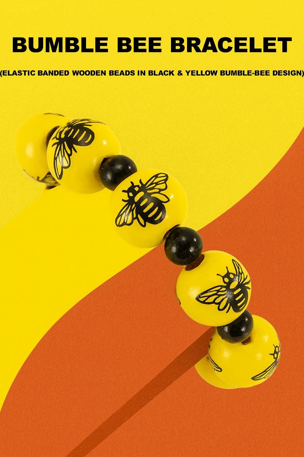Bumble Bee Wooden Bead Bracelet: Handmade Black & Yellow Jewelry