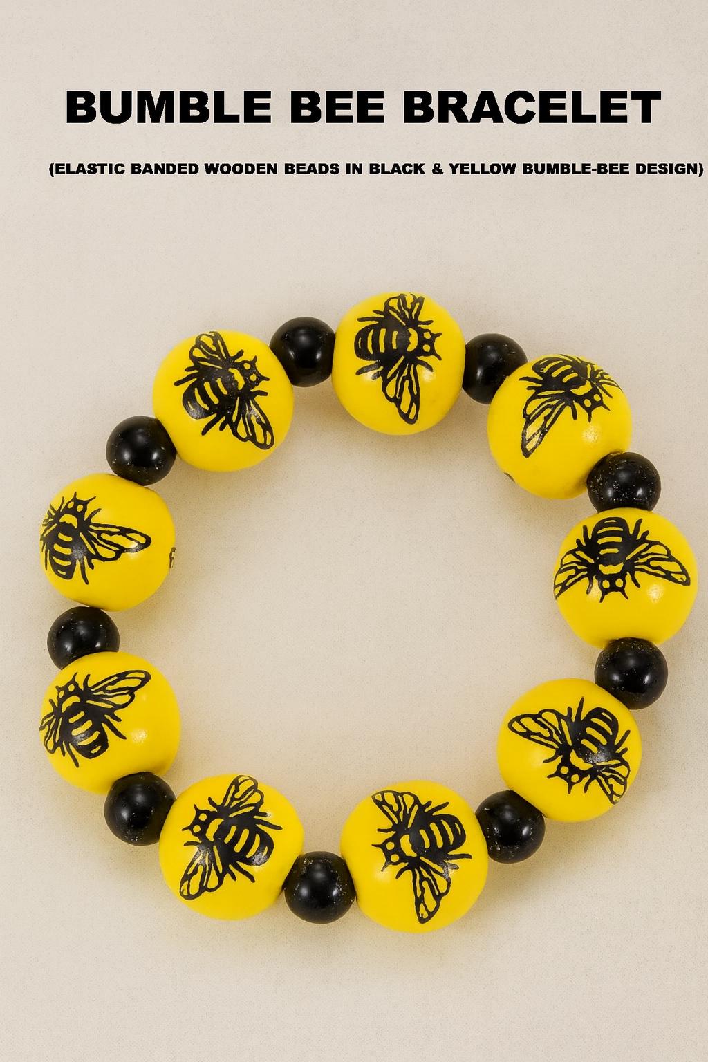 Bumble Bee Wooden Bead Bracelet: Handmade Black & Yellow Jewelry