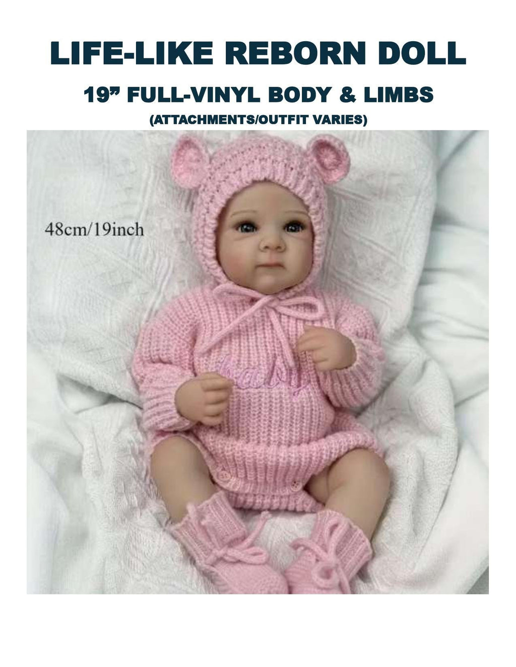 Handmade 19" Vinyl Reborn Girl Doll, Collectible Gift