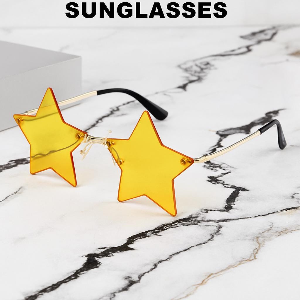 Gold Star Sunglasses: Retro Party Festival Eyewear