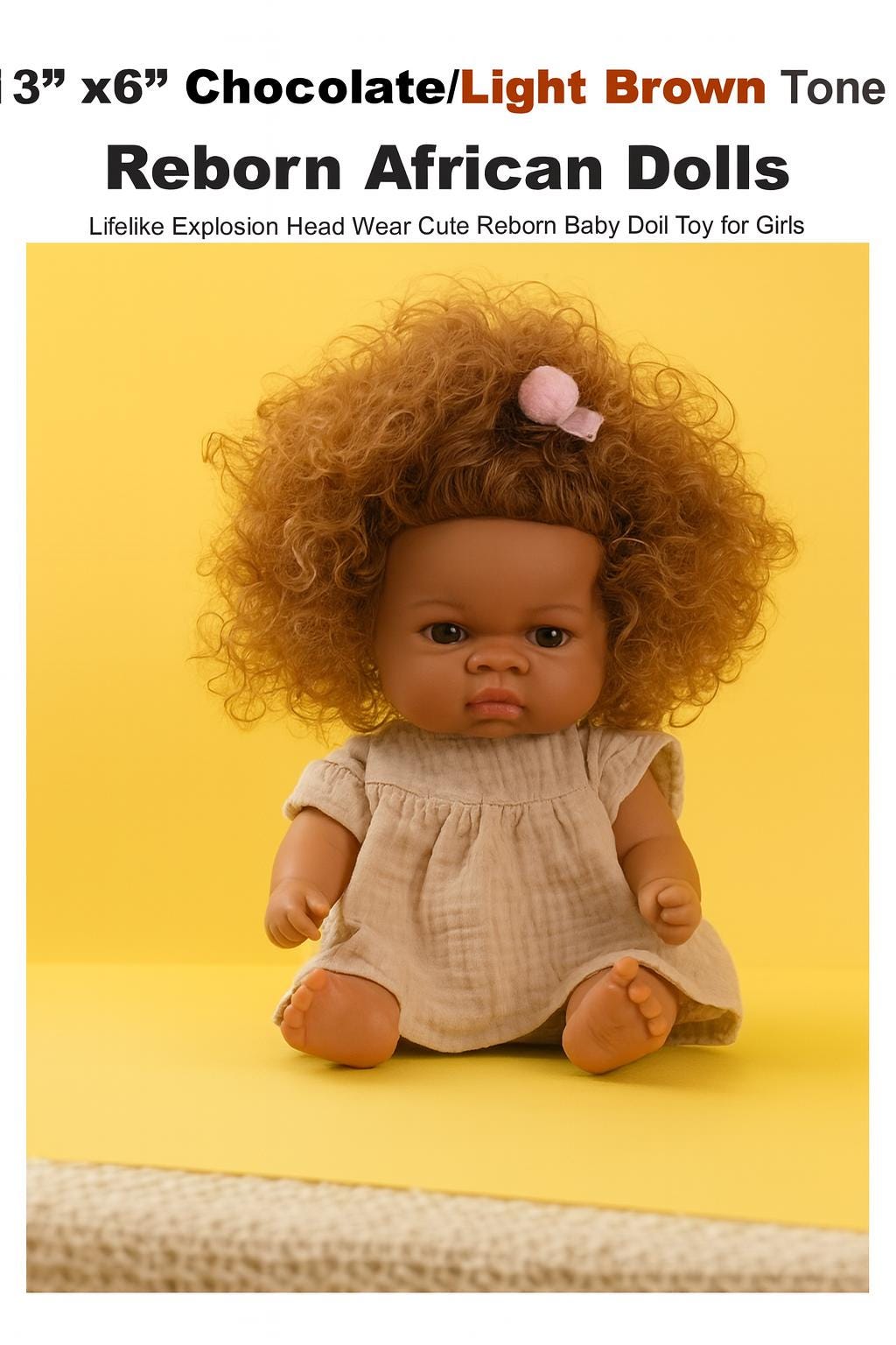 13" African American Reborn Doll: Curly Hair, Tulle Dress