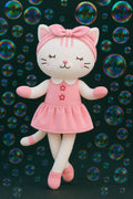 Handmade Dancing Cat Plush Doll – White Kitty, Pink Dress, Limited Edition Collectible