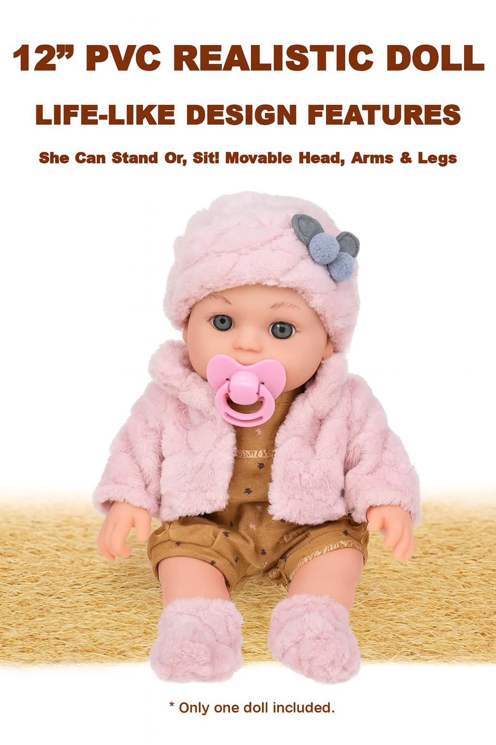12” Realistic Baby Doll Pink Outfit Poseable PVC Collector Doll Gift