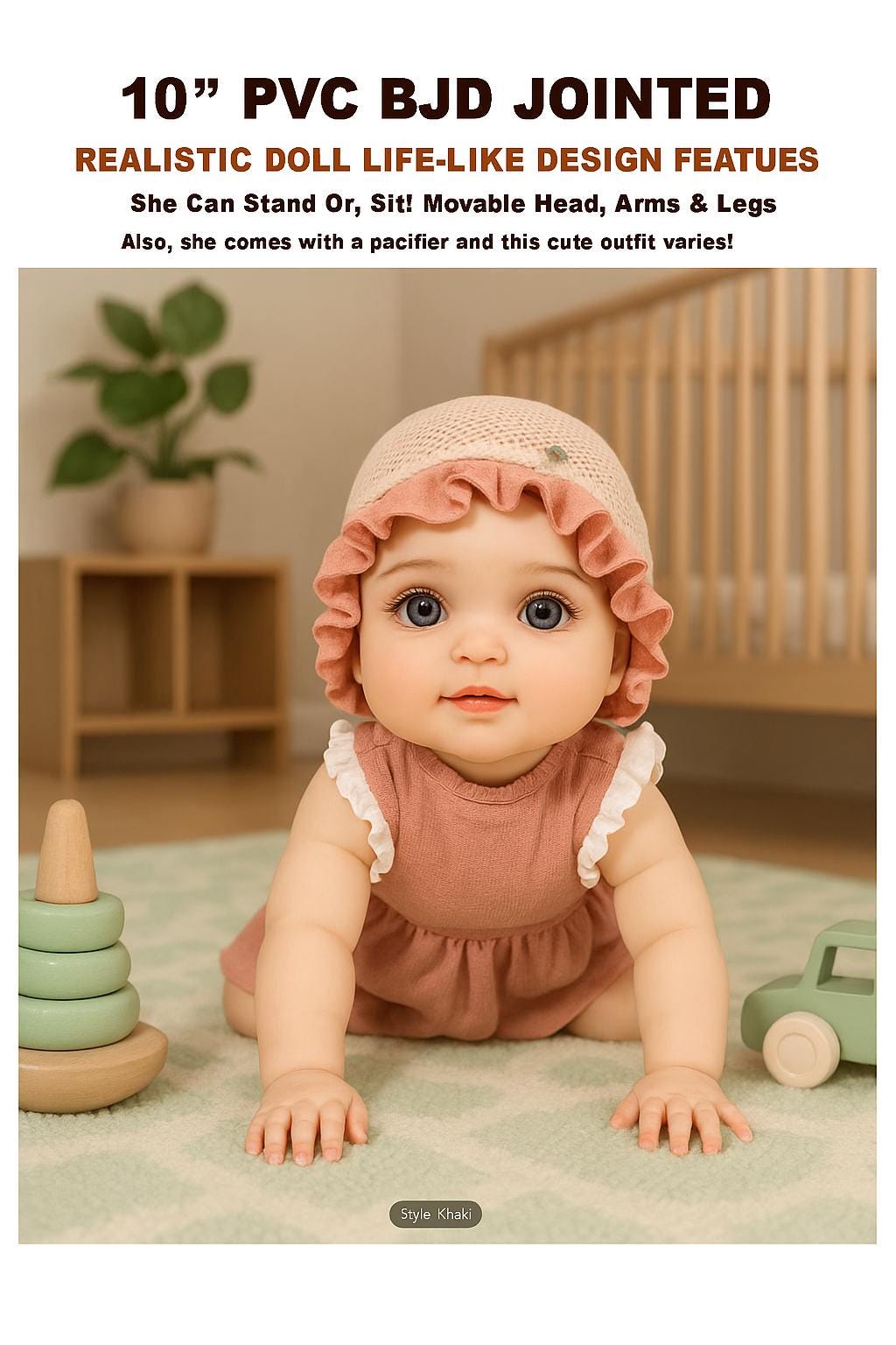 10” Ball Jointed Baby Doll – PVC BJD Poseable Doll with Pacifier