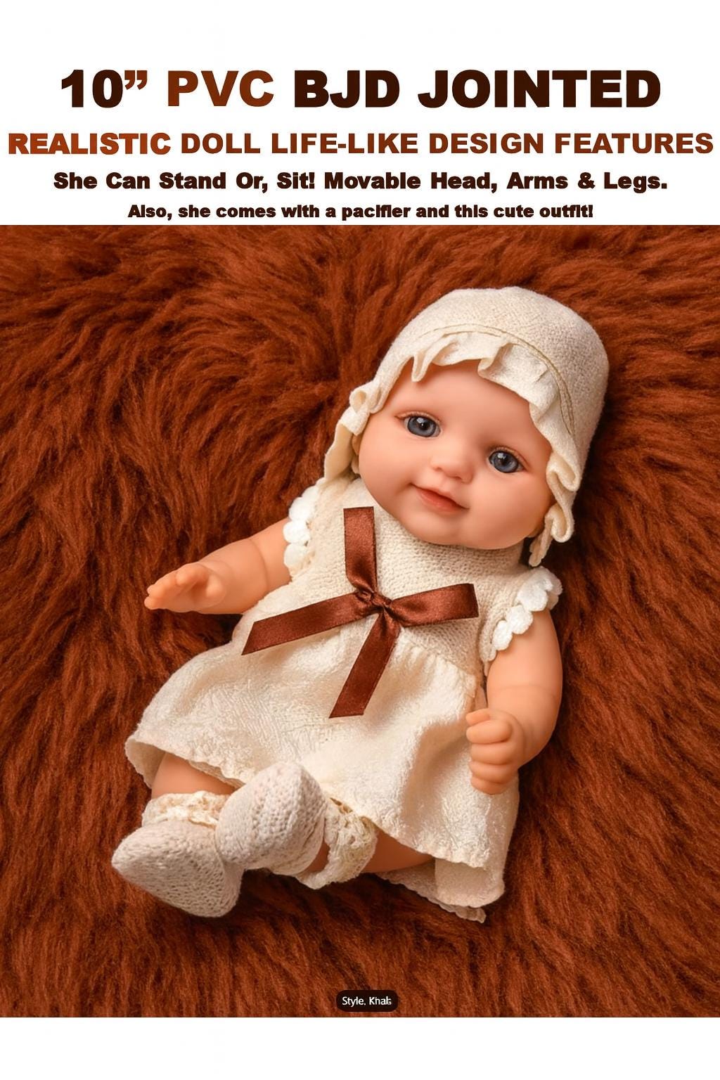 10” Ball Jointed Baby Doll – PVC BJD Poseable Doll with Pacifier
