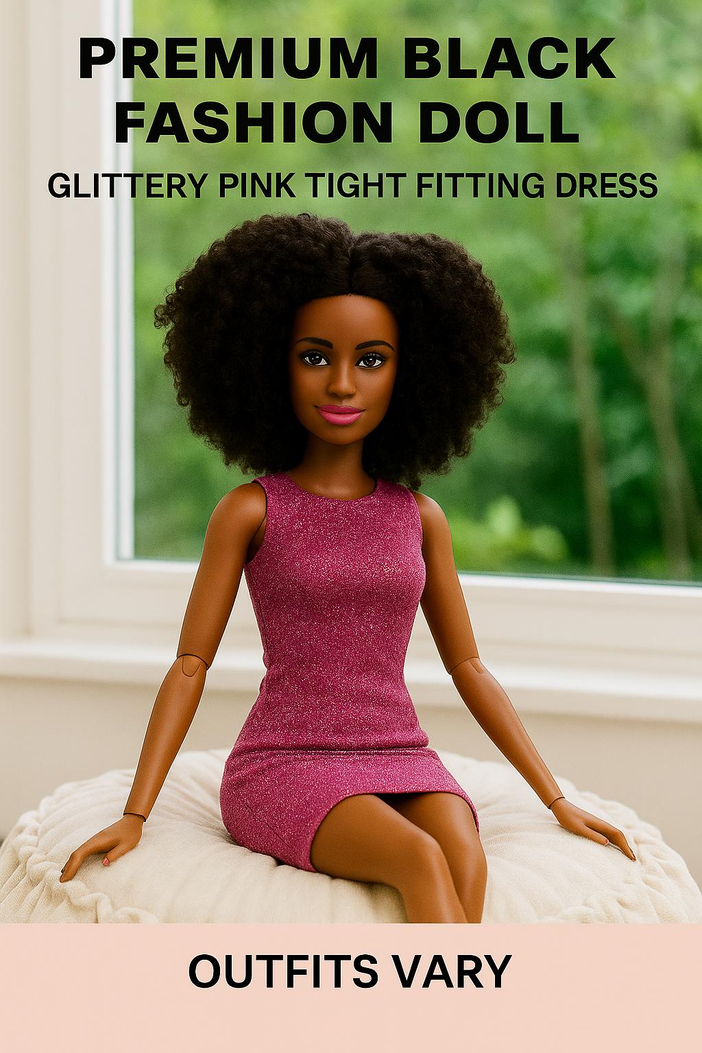 Handmade Articulated PVC 3D Black Fashion Doll: 12" Rhinestone Dress and Free Backpack