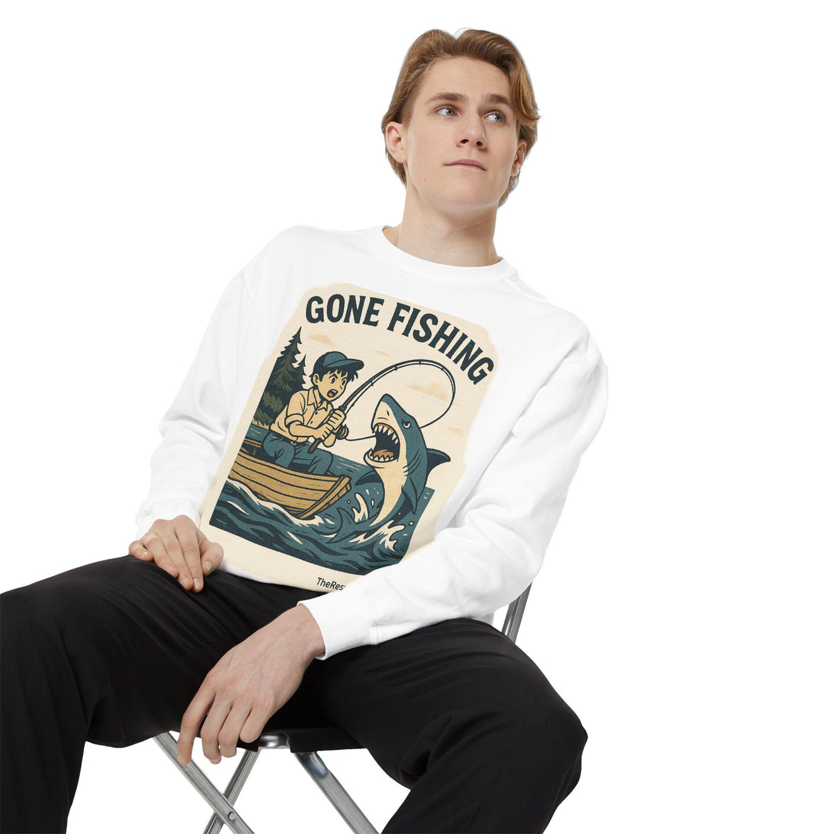 Gone Fishing Sweatshirt: Unisex Cotton-Blend, Vintage Design