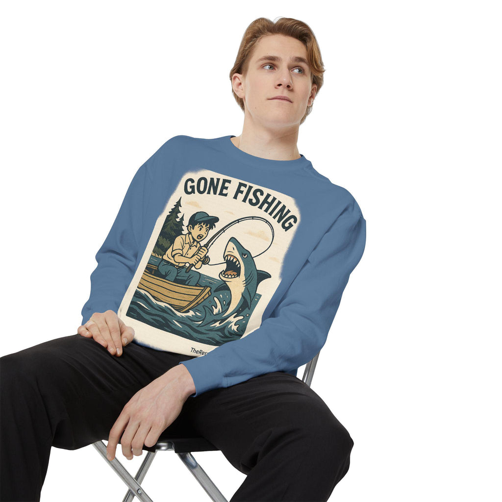 Gone Fishing Sweatshirt: Unisex Cotton-Blend, Vintage Design